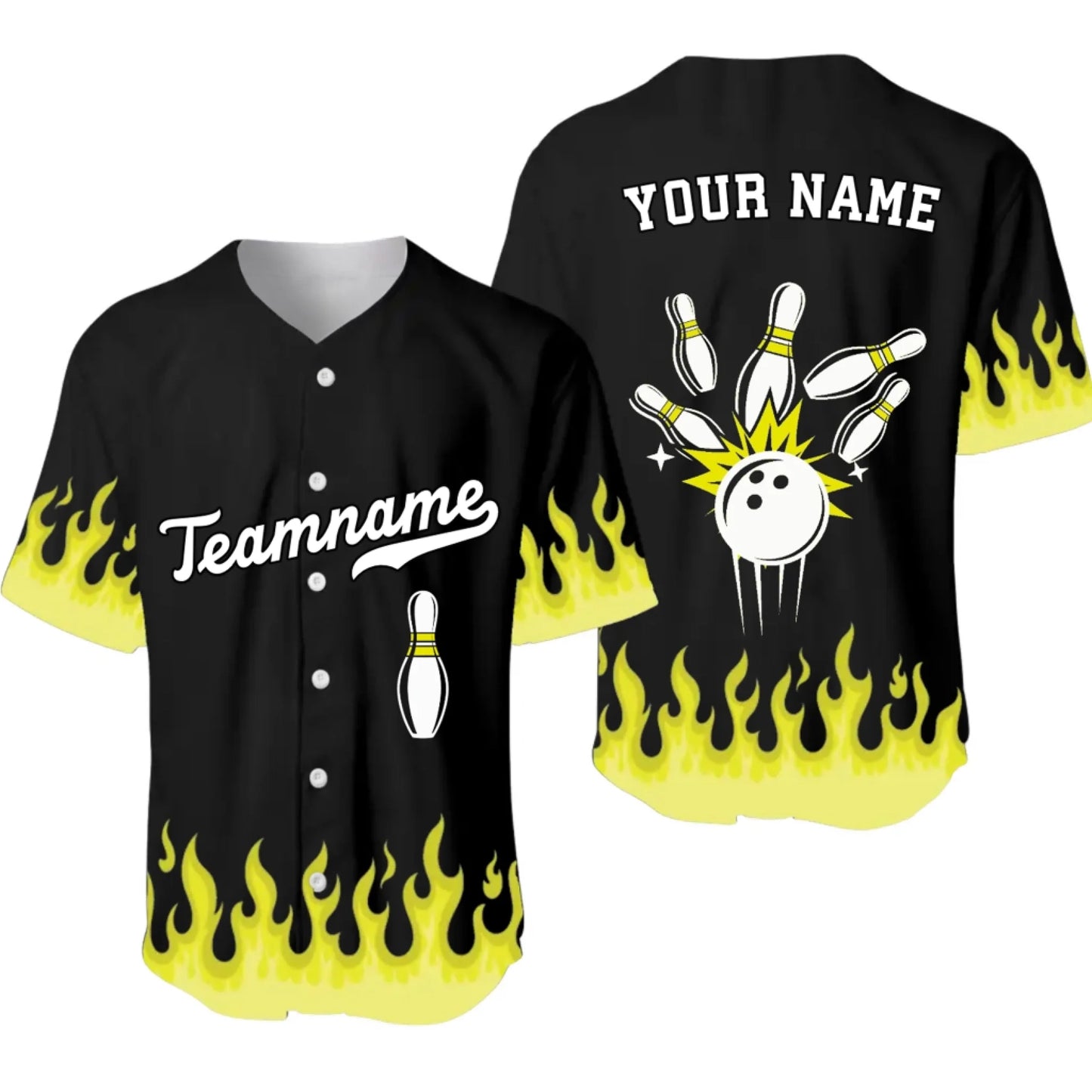 Personalized Bowling Team Baseball Jersey – Custom Name & Team Bowling Flames Jersey-4