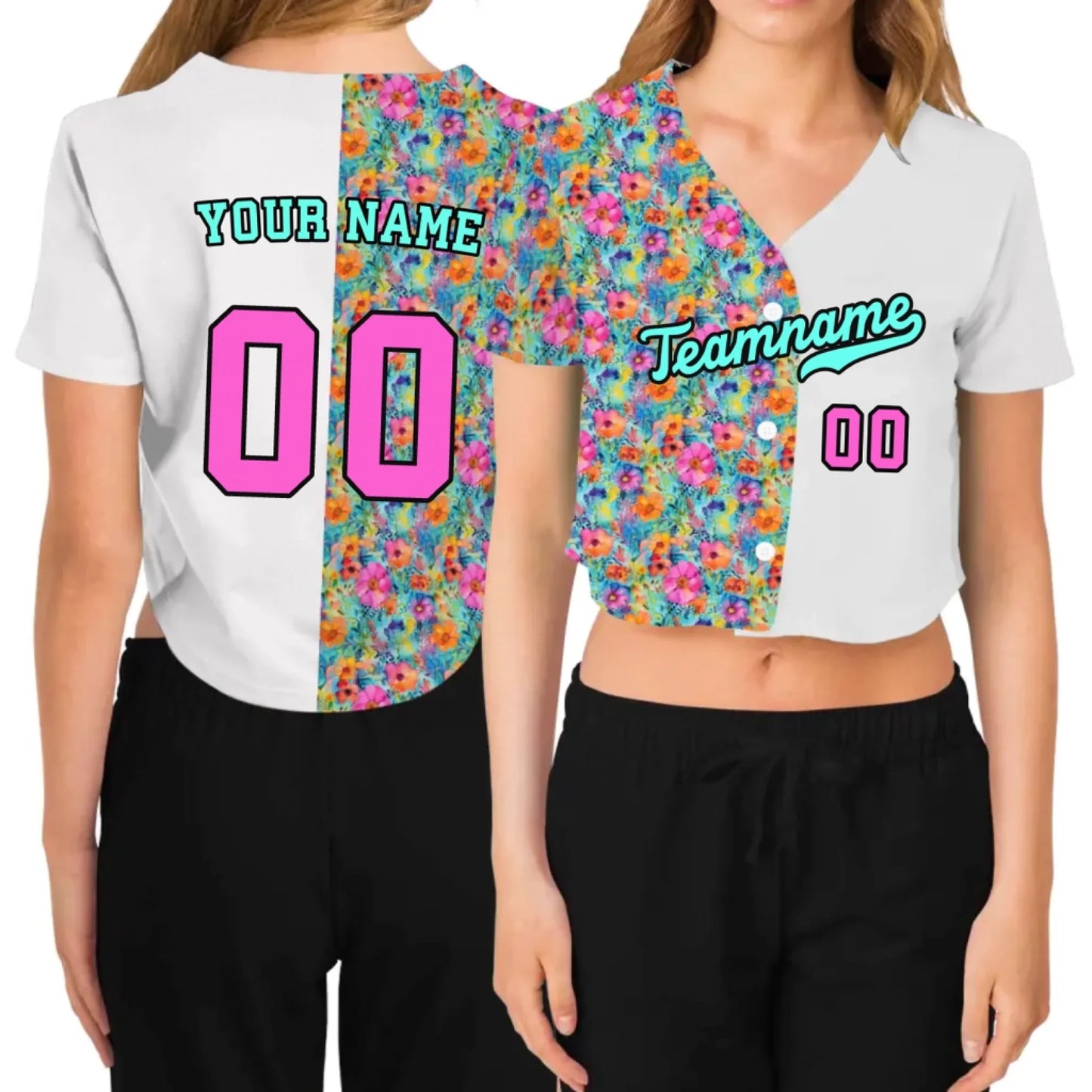 Custom Watercolor Floral Cropped Baseball Jersey – Personalized Cropped Baseball Jersey For Teen Girl Women