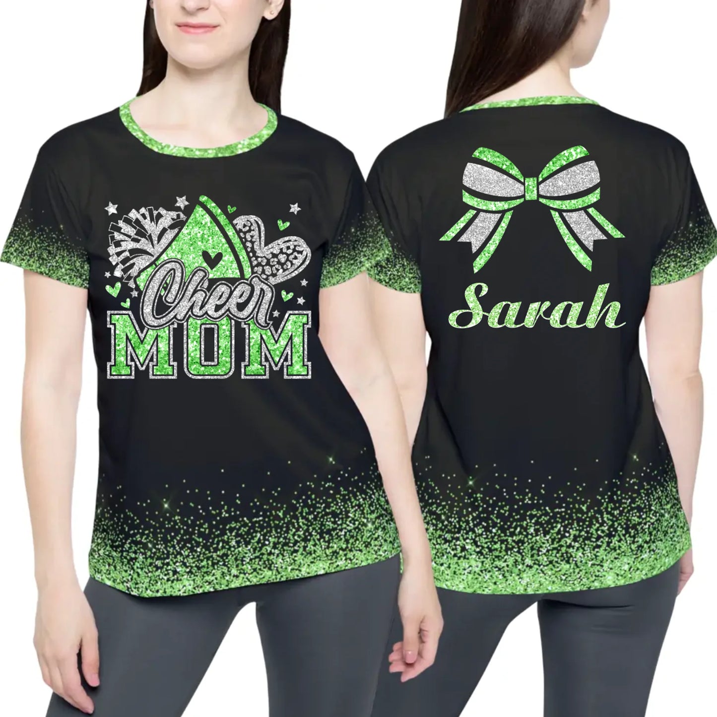 Custom Glitter Cheer Mom T-Shirt – Personalized Cheer Mom T-Shirt with Name & Colors