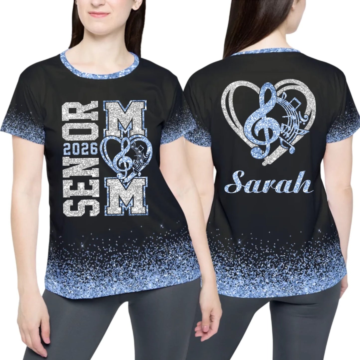 Personalized Glitter Senior Band Mom T-Shirt – Custom Senior Marching Band Mom Shirt with Name & Colors