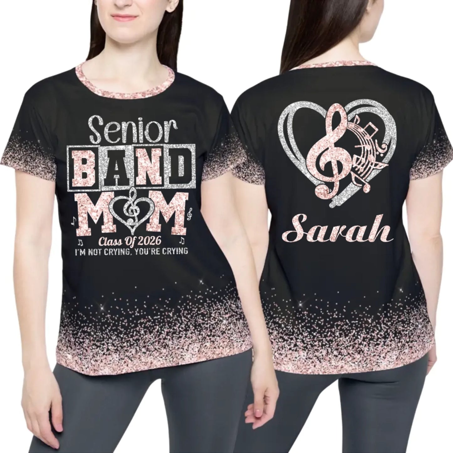 Personalized Glitter Senior Band Mom Shirt – Custom Senior Marching Band Mom Shirt with Name-2