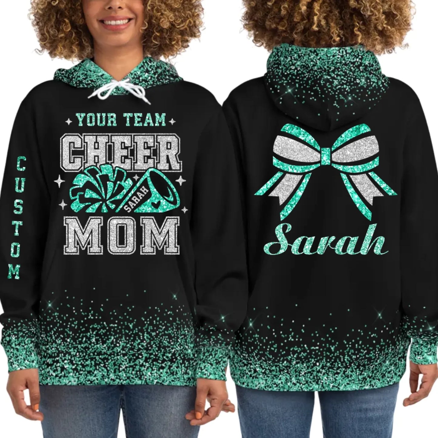 Personalized Glitter Cheer Mom Hoodie - Customize With Your Team & Colors-3