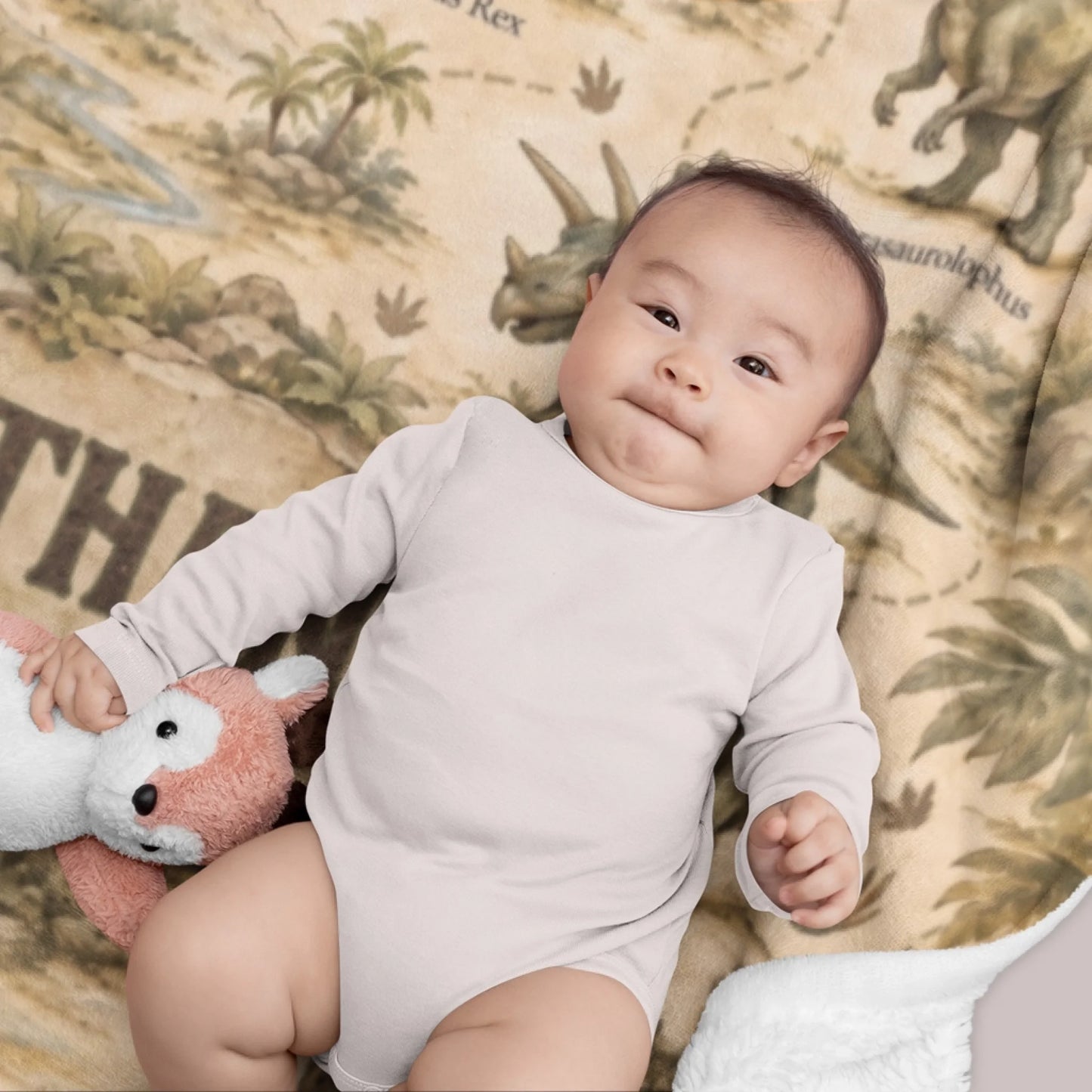 Personalized Dinosaur Map Fleece Blanket for Kids-66