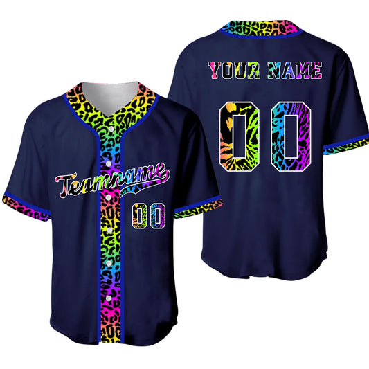 Custom Baseball Jersey Neon Leopard with Name & Number – Personalized Baseball Jersey for Men, Women, Youth & Kids