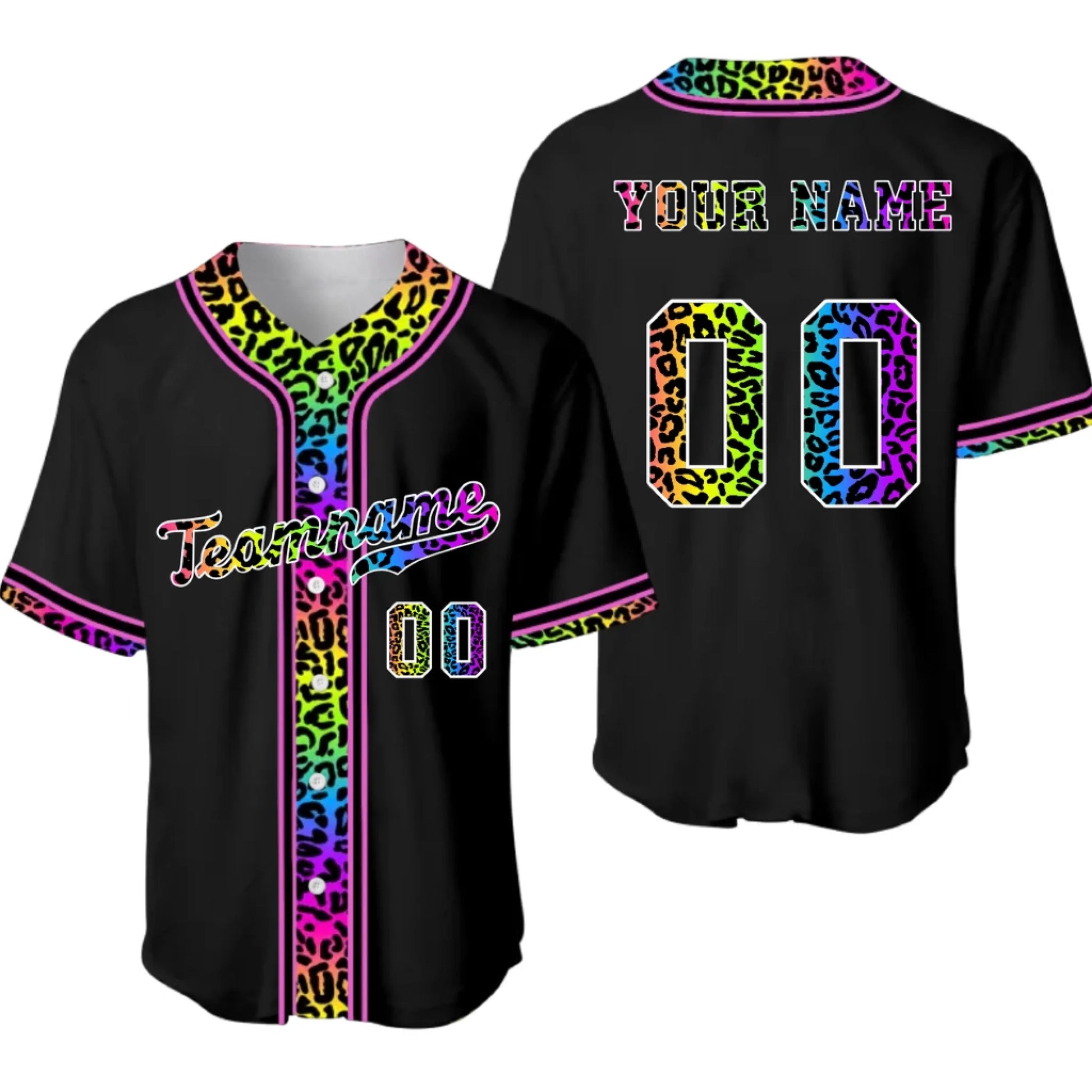 Custom Baseball Jersey Neon Leopard with Name & Number – Personalized Baseball Jersey for Men, Women, Youth & Kids-1