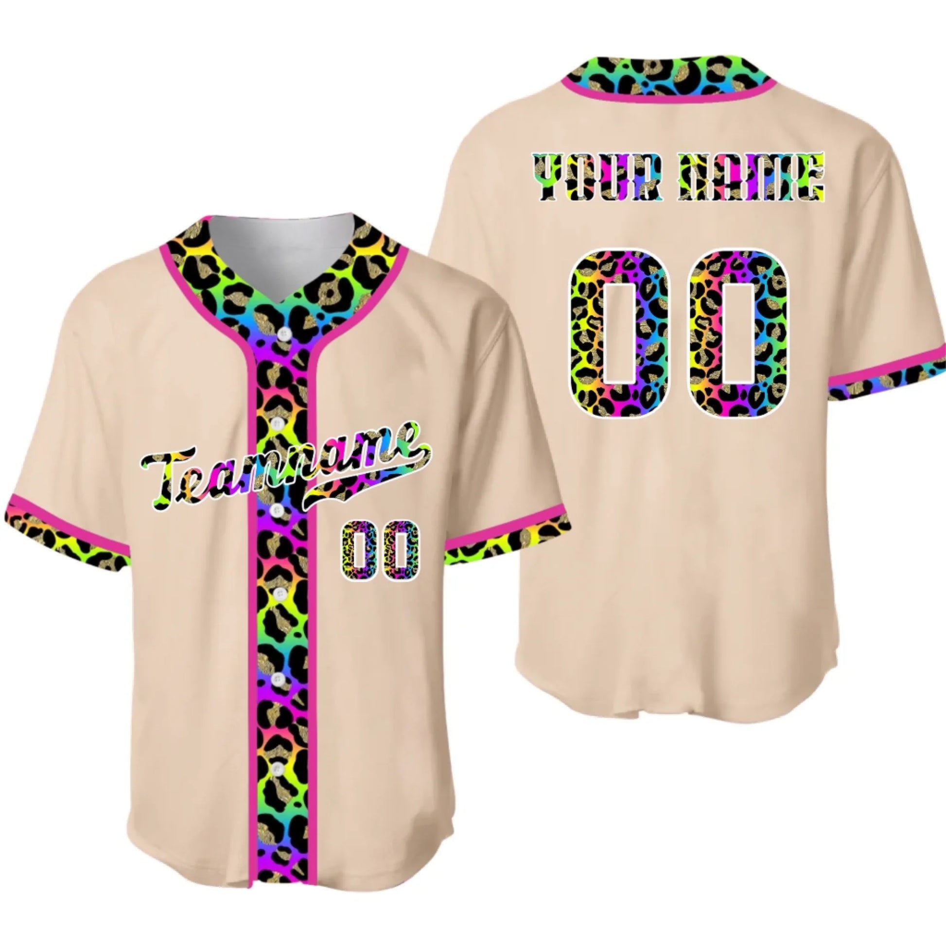 Custom Baseball Jersey Neon Leopard with Name & Number – Personalized Baseball Jersey for Men, Women, Youth & Kids