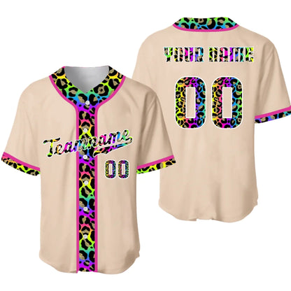 Custom Baseball Jersey Neon Leopard with Name & Number – Personalized Baseball Jersey for Men, Women, Youth & Kids