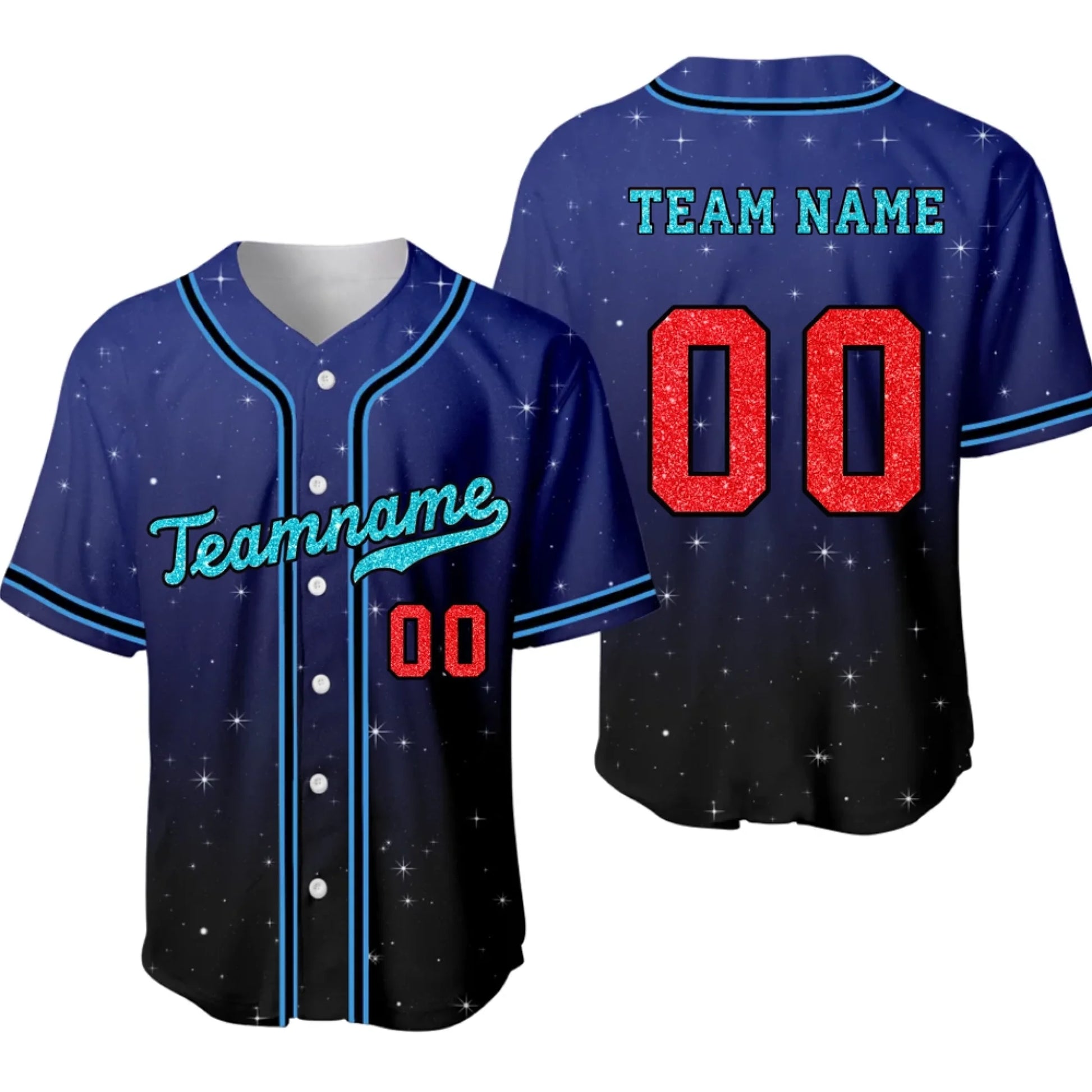 Custom Baseball Jersey – Personalized Gradient Glitter Printed Baseball Jersey with Team Name & Number