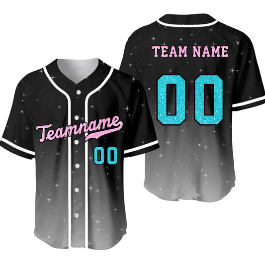 Custom Baseball Jersey – Personalized Gradient Glitter Printed Baseball Jersey with Team Name & Number