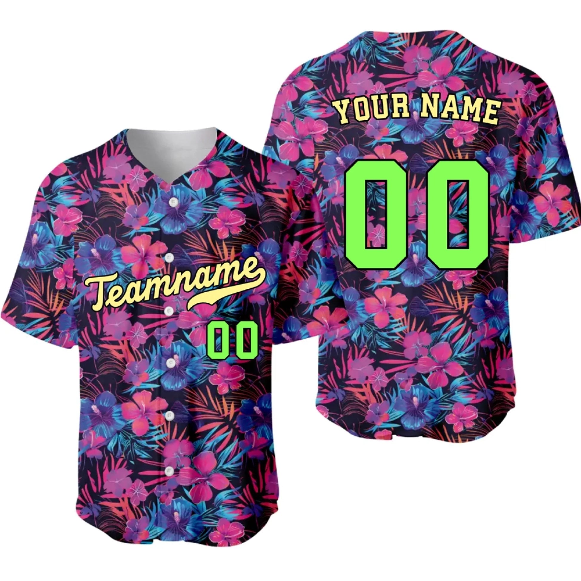 Custom Hawaiian Neon Baseball Jersey – Personalized Baseball Jersey with Name & Number-1