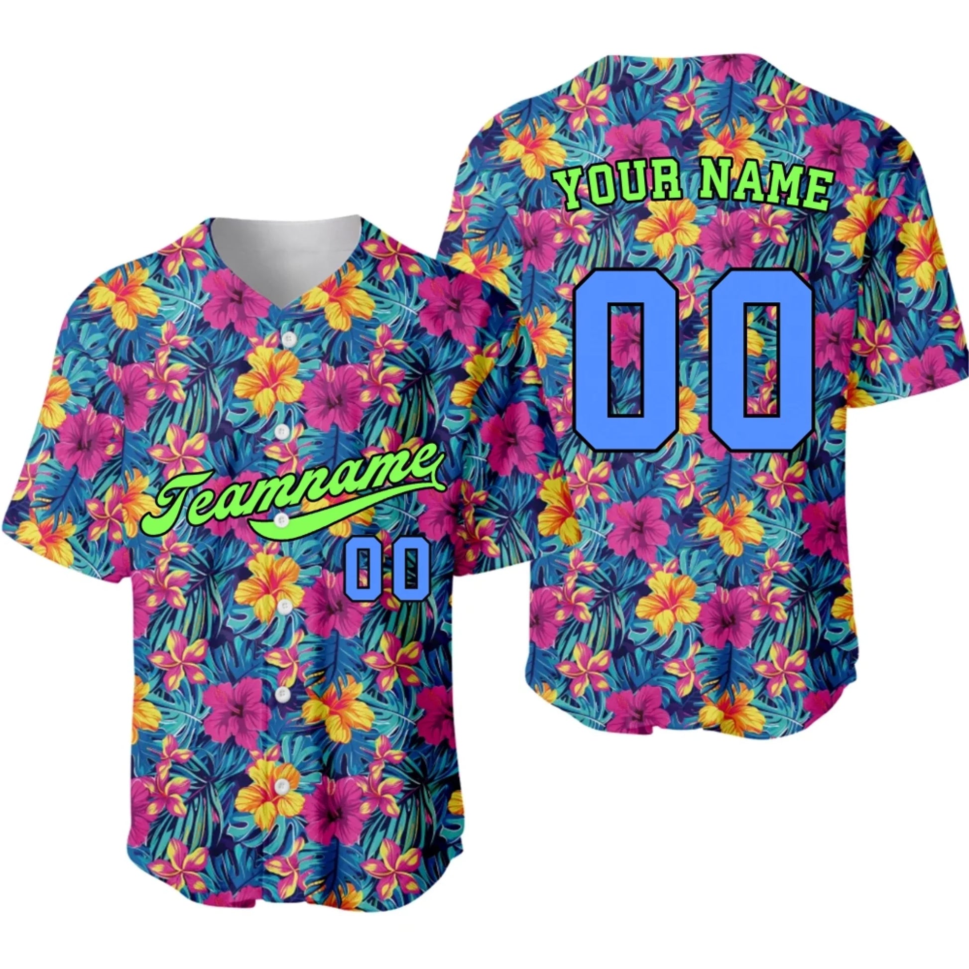 Custom Hawaiian Neon Baseball Jersey – Personalized Baseball Jersey with Name & Number-5