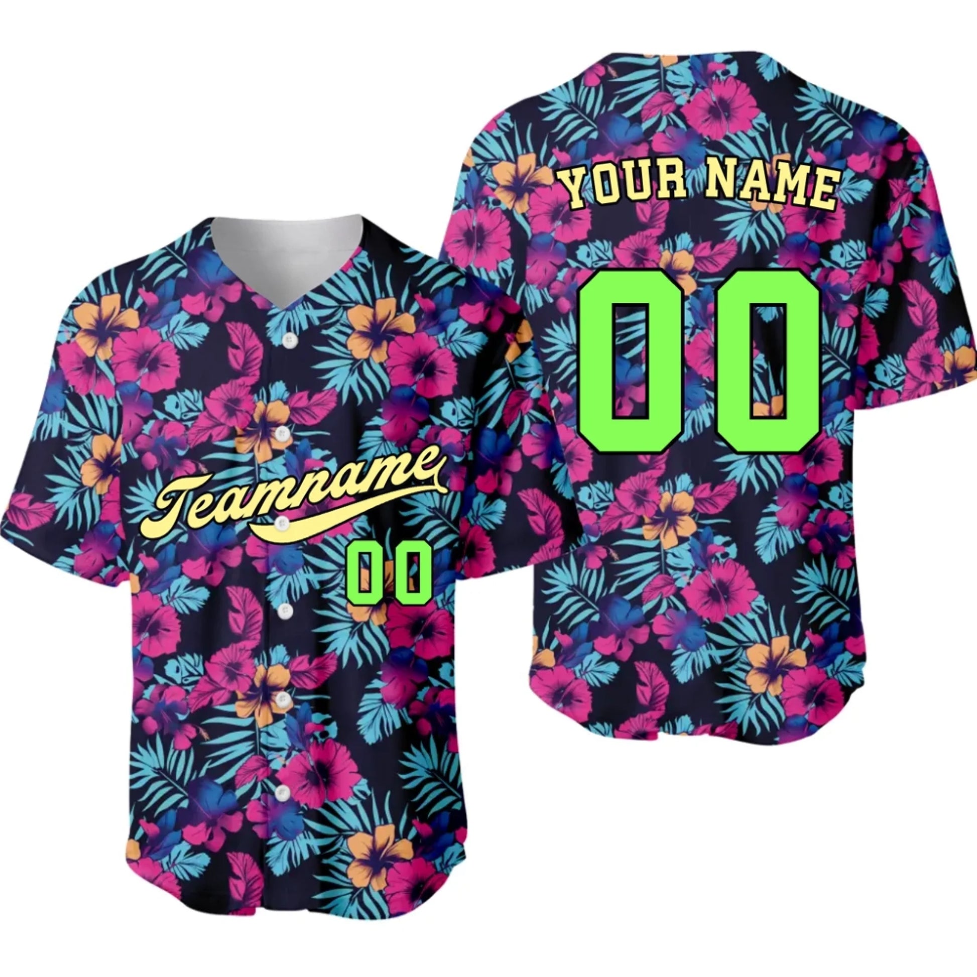Custom Hawaiian Neon Baseball Jersey – Personalized Baseball Jersey with Name & Number-3