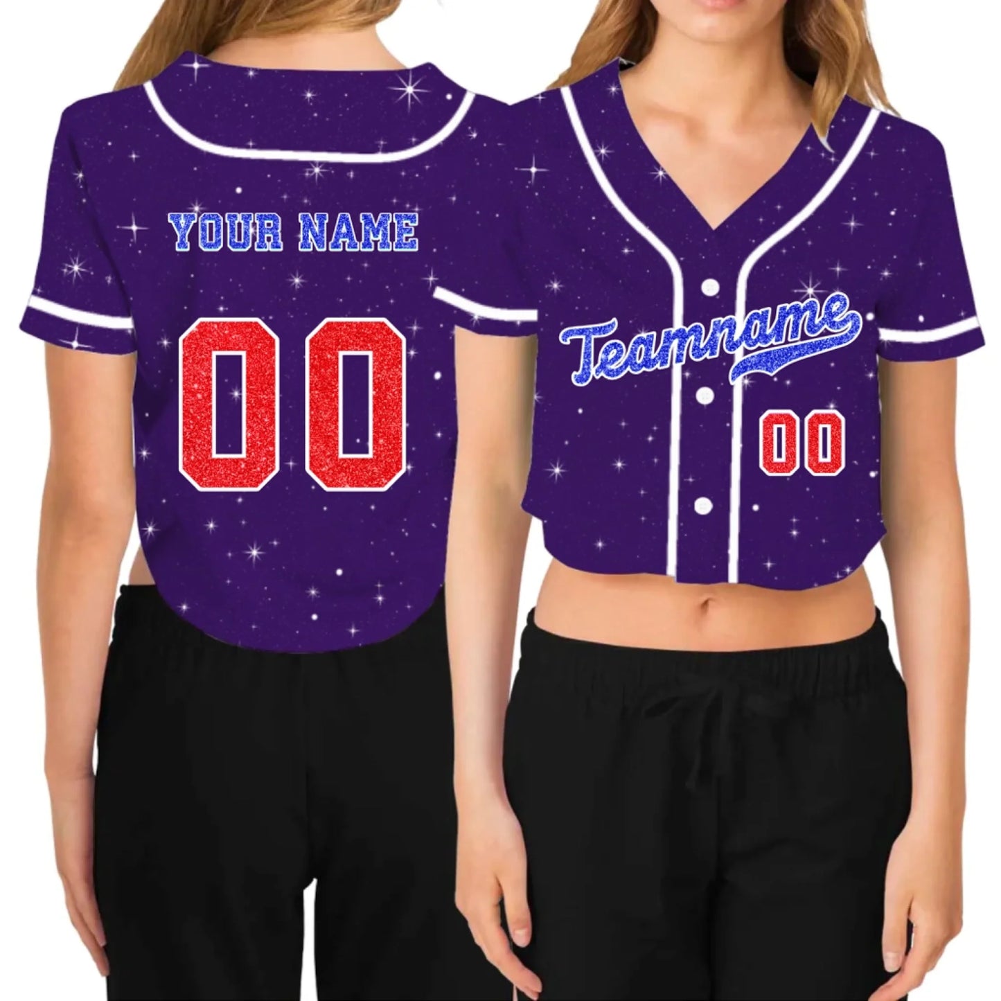 Custom Glitter Printed Cropped Baseball Jersey  – Personalized Cropped Baseball Jersey For Teen Girl Women