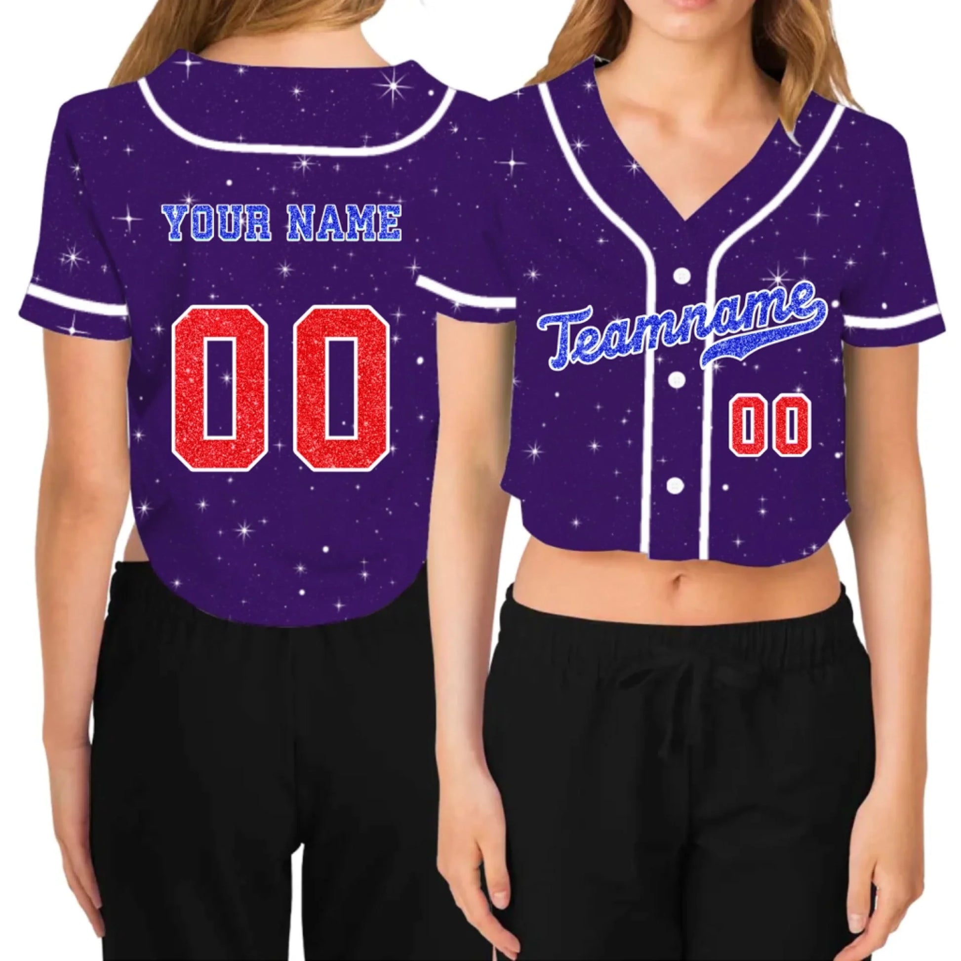 Custom Glitter Printed Cropped Baseball Jersey  – Personalized Cropped Baseball Jersey For Teen Girl Women