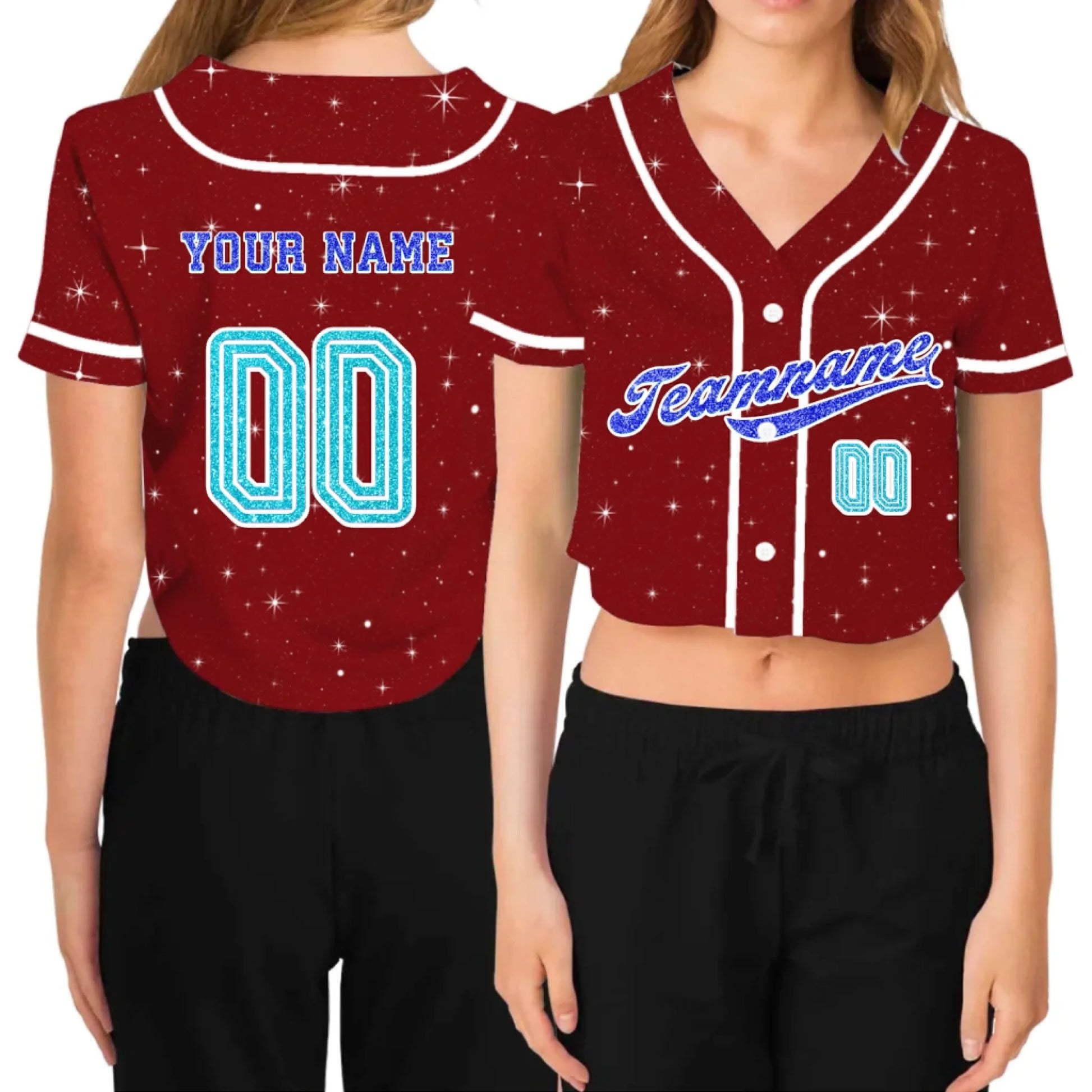 Custom Glitter Printed Cropped Baseball Jersey  – Personalized Cropped Baseball Jersey For Teen Girl Women-4