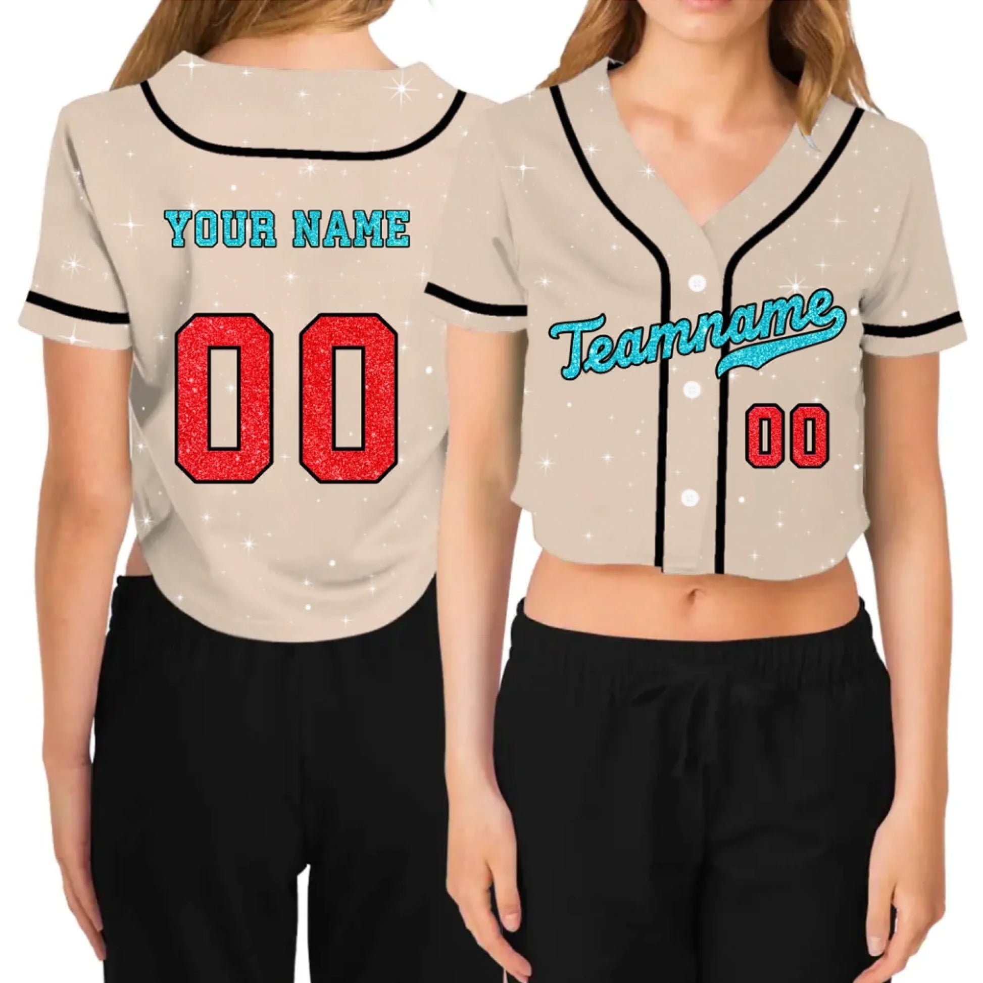 Custom Glitter Printed Cropped Baseball Jersey  – Personalized Cropped Baseball Jersey For Teen Girl Women-1
