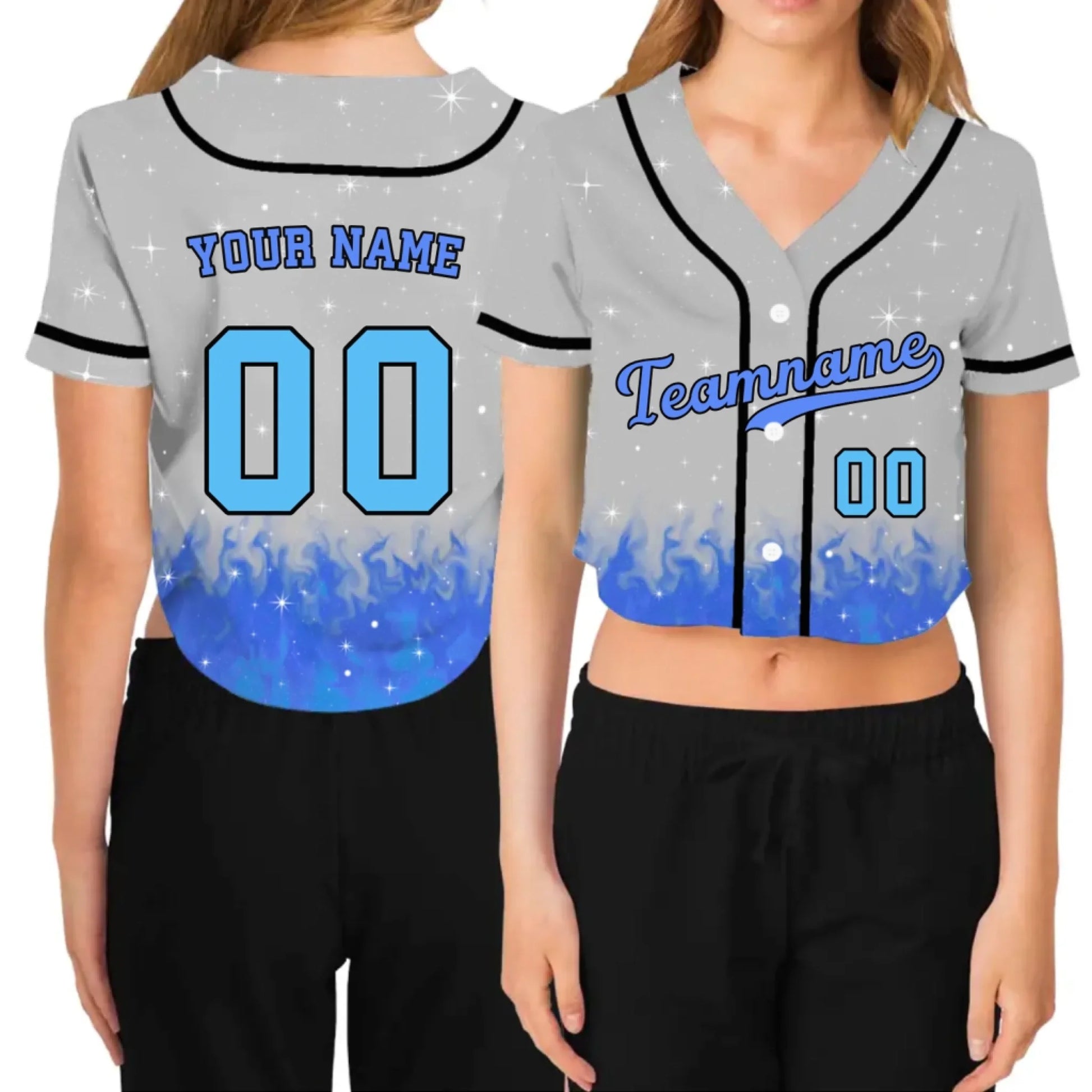 Custom Flames Cropped Baseball Jersey  – Personalized Cropped Baseball Jersey For Teen Girl Women-1
