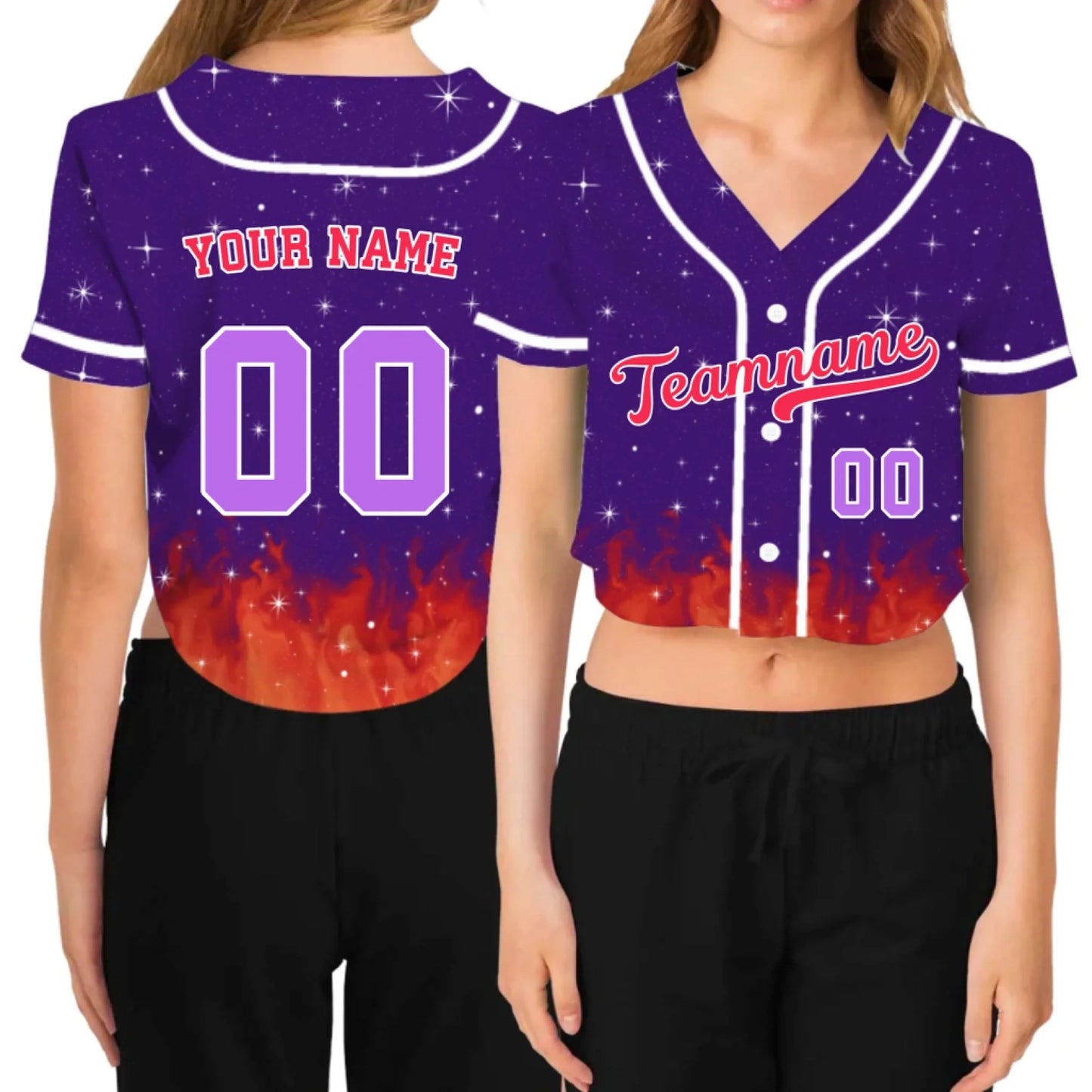 Custom Flames Cropped Baseball Jersey  – Personalized Cropped Baseball Jersey For Teen Girl Women-2
