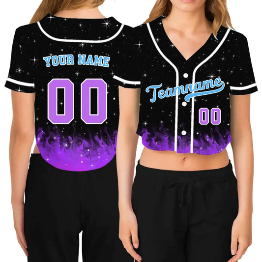 Custom Flames Cropped Baseball Jersey  – Personalized Cropped Baseball Jersey For Teen Girl Women