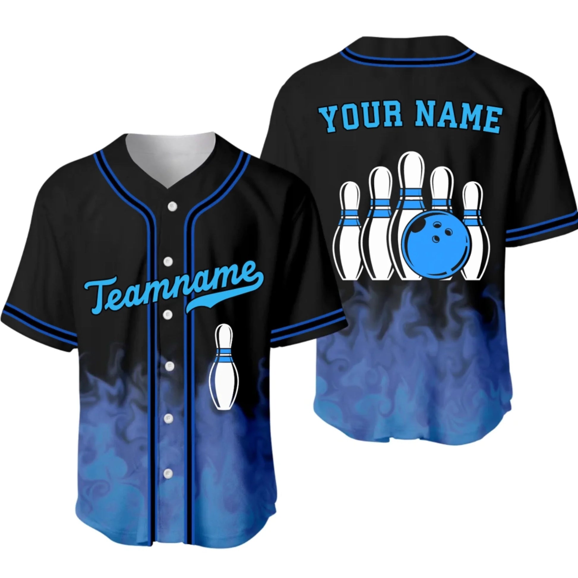Personalized Flames Bowling Team Baseball Jersey – Custom Name & Team Bowling Jersey