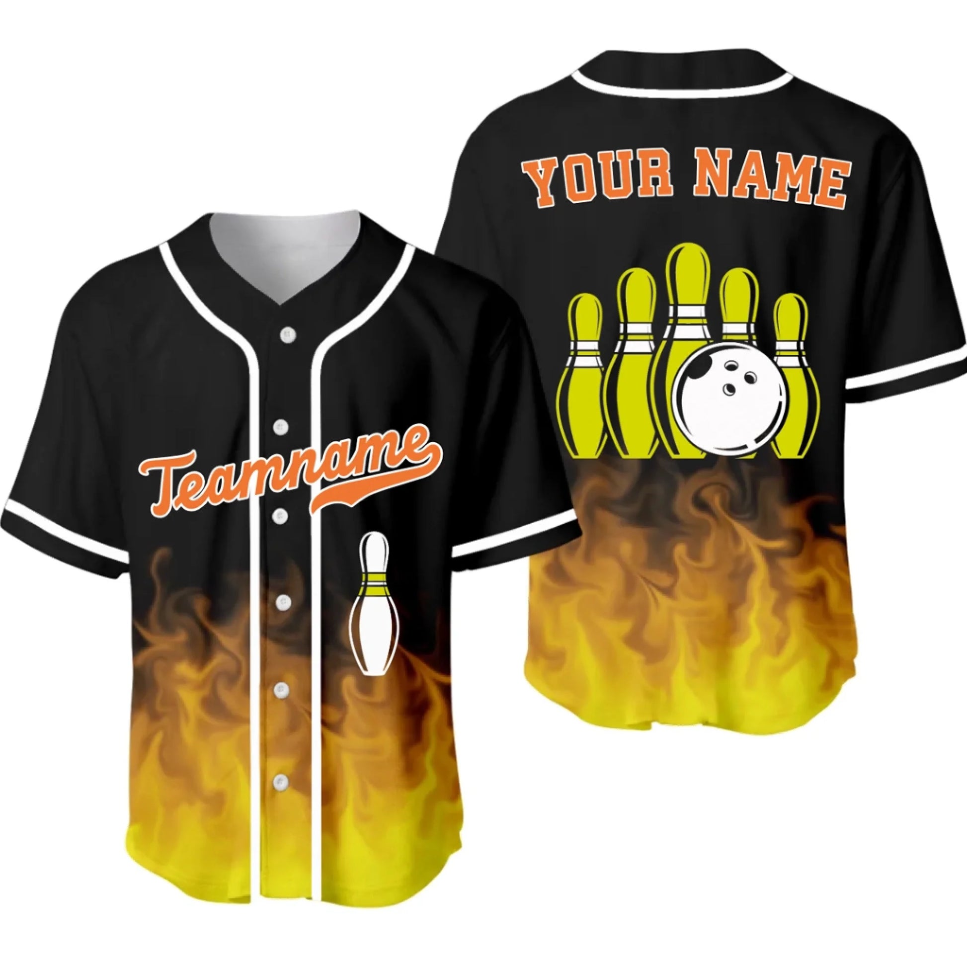Personalized Flames Bowling Team Baseball Jersey – Custom Name & Team Bowling Jersey-2