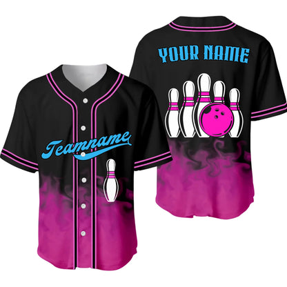 Personalized Flames Bowling Team Baseball Jersey – Custom Name & Team Bowling Jersey