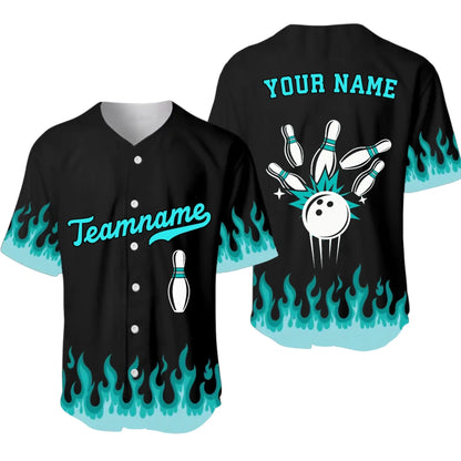 Personalized Bowling Team Baseball Jersey – Custom Name & Team Bowling Flames Jersey-2