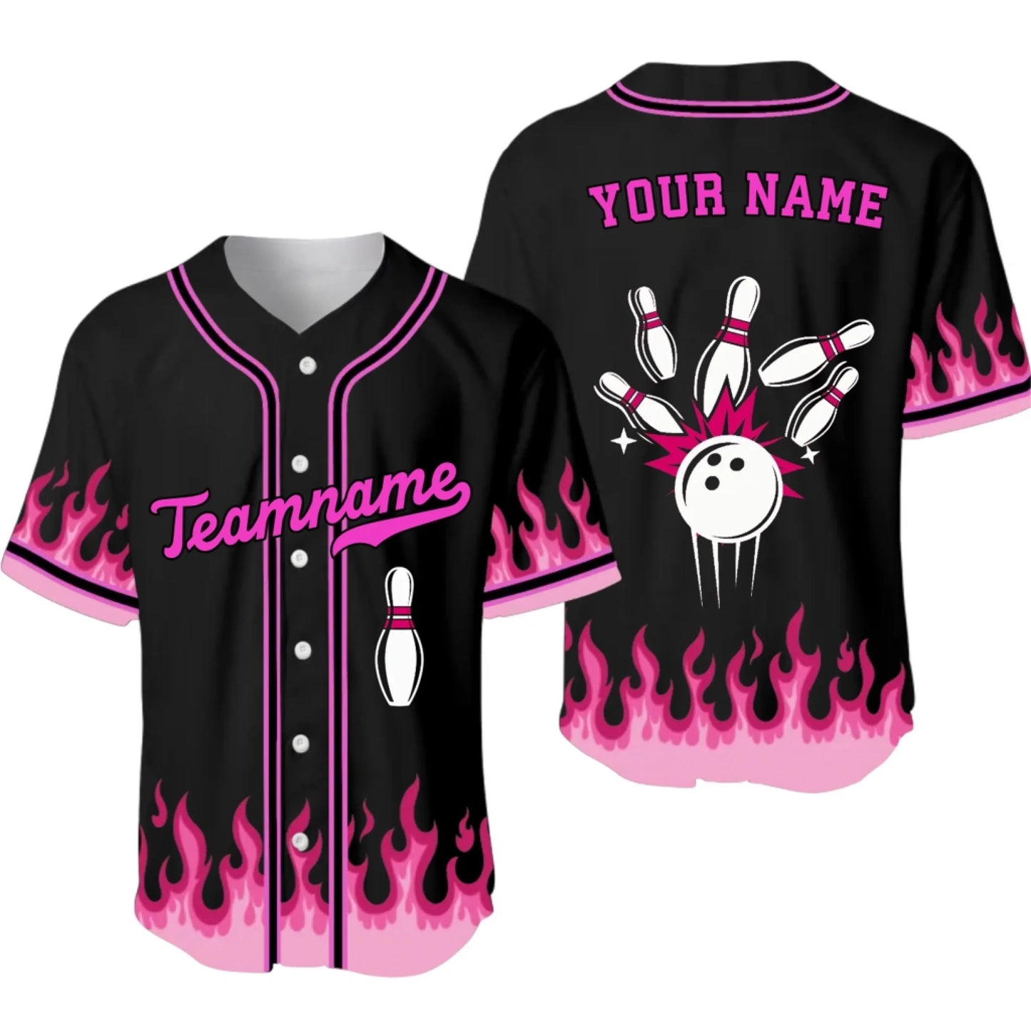 Personalized Bowling Team Baseball Jersey – Custom Name & Team Bowling Flames Jersey