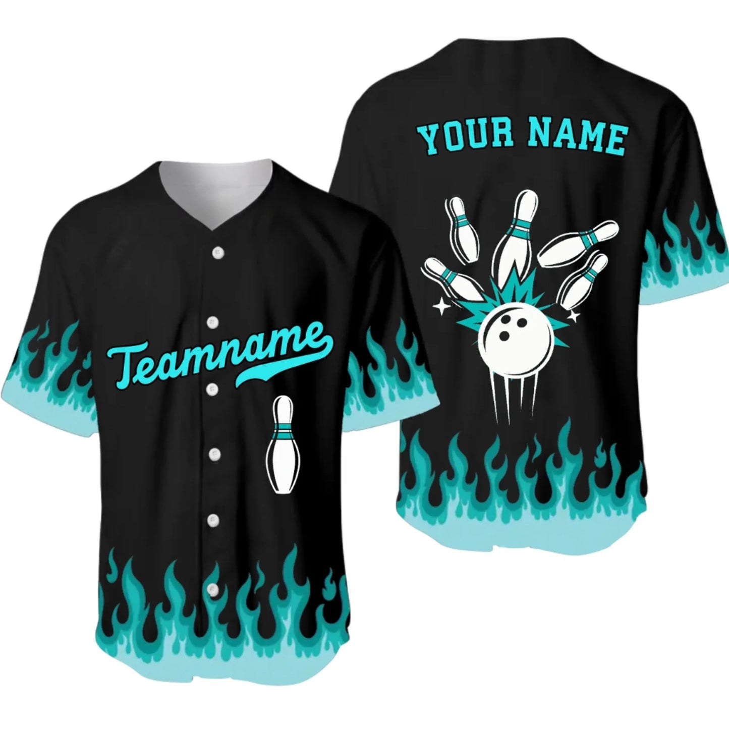 Personalized Bowling Team Baseball Jersey – Custom Name & Team Bowling Flames Jersey-2