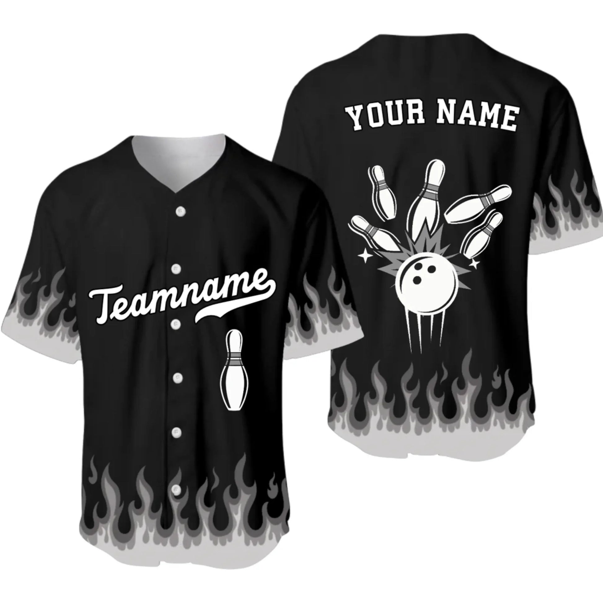 Personalized Bowling Team Baseball Jersey – Custom Name & Team Bowling Flames Jersey-3
