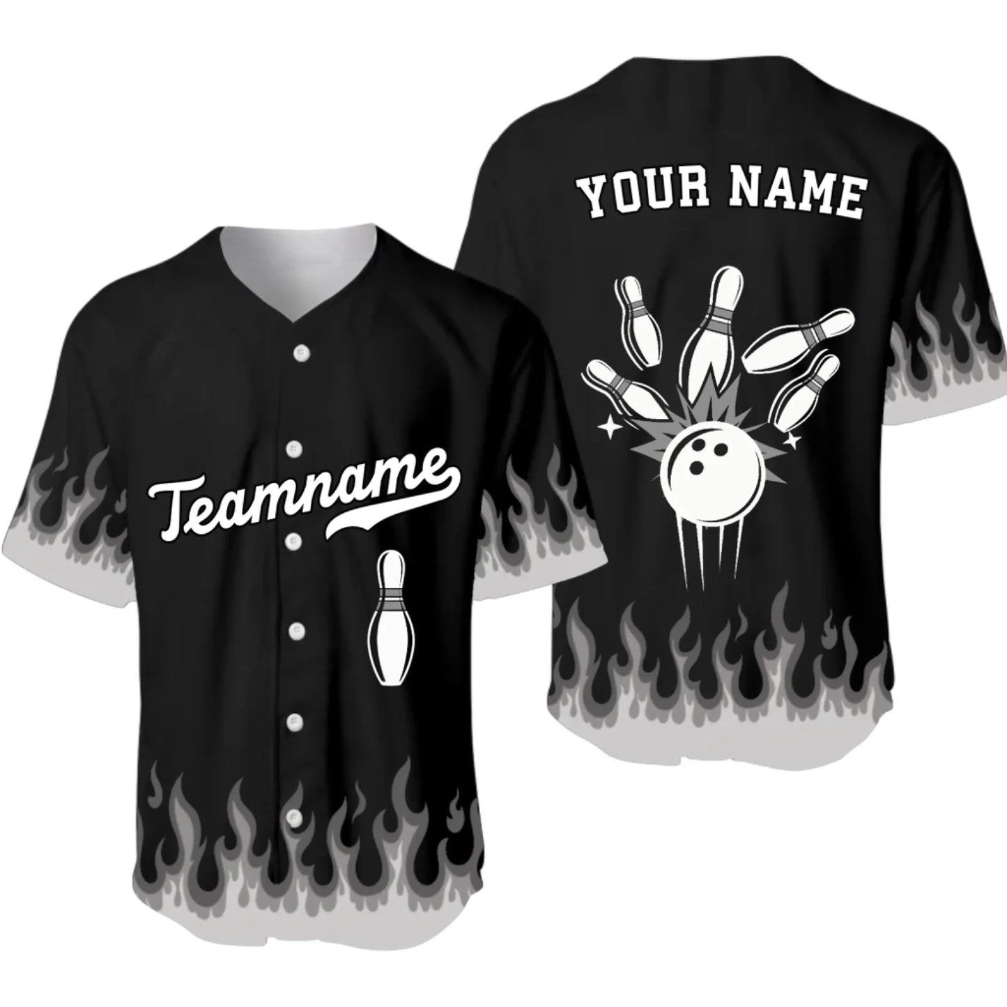 Personalized Bowling Team Baseball Jersey – Custom Name & Team Bowling Flames Jersey-3