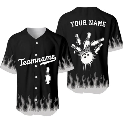 Personalized Bowling Team Baseball Jersey – Custom Name & Team Bowling Flames Jersey-3