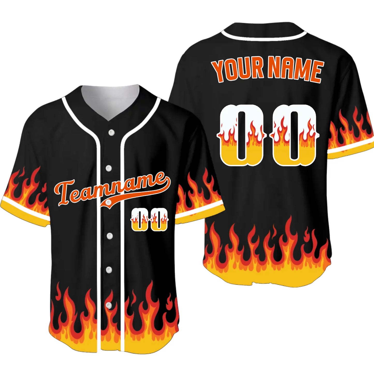 Custom Fire Flames Baseball Jersey – Personalized Baseball Jersey with Team Name & Number