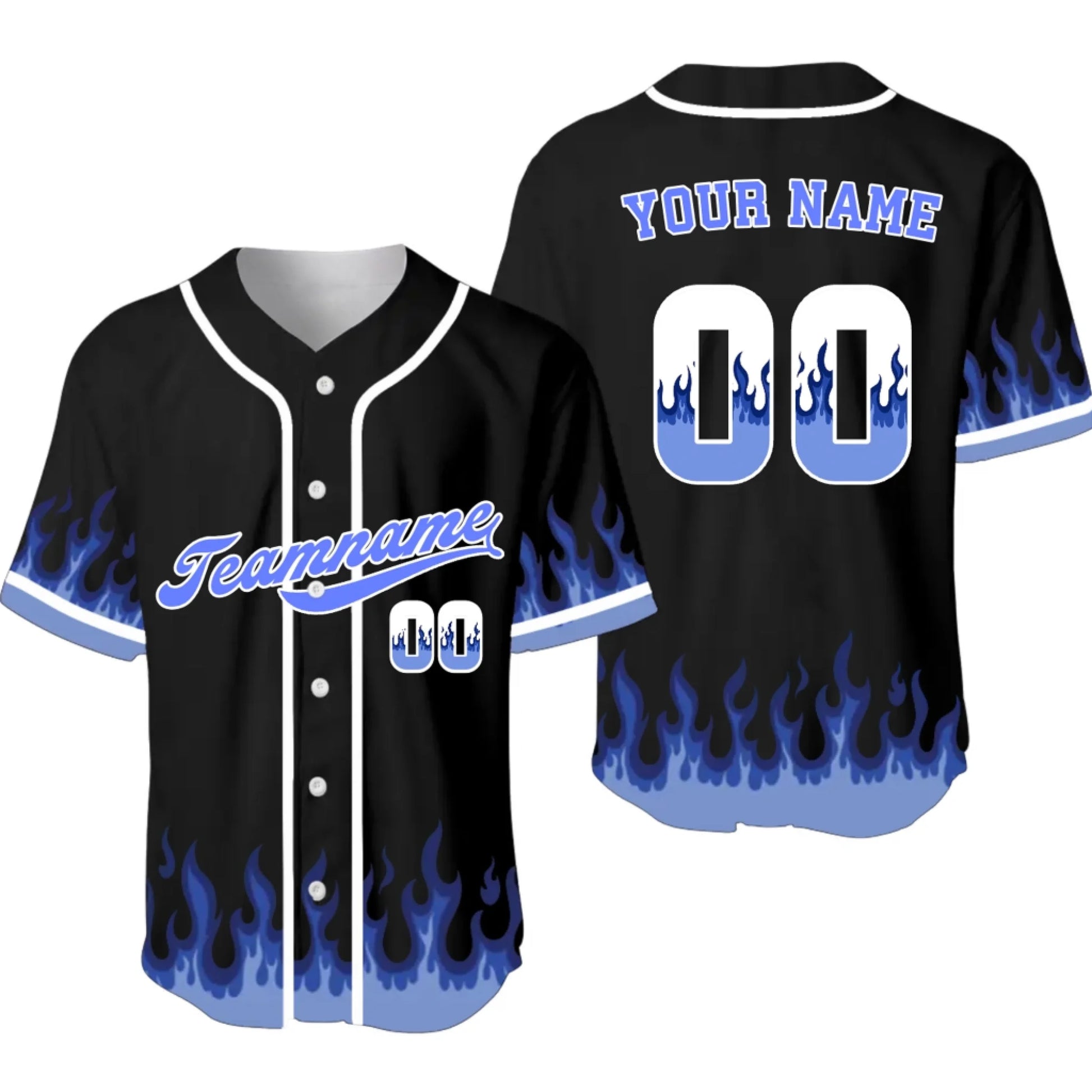 Custom Fire Flames Baseball Jersey – Personalized Baseball Jersey with Team Name & Number-3