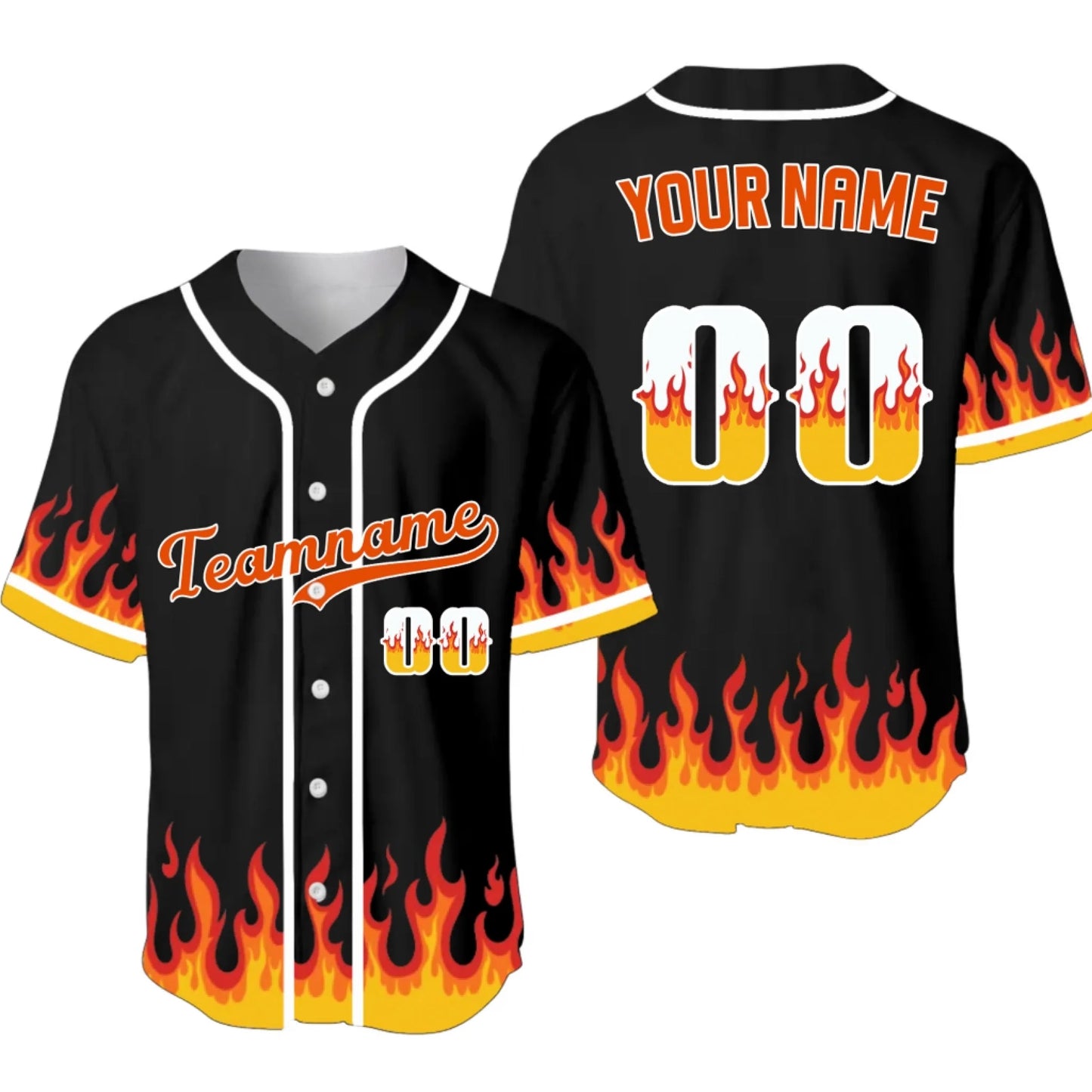 Custom Fire Flames Baseball Jersey – Personalized Baseball Jersey with Team Name & Number-4