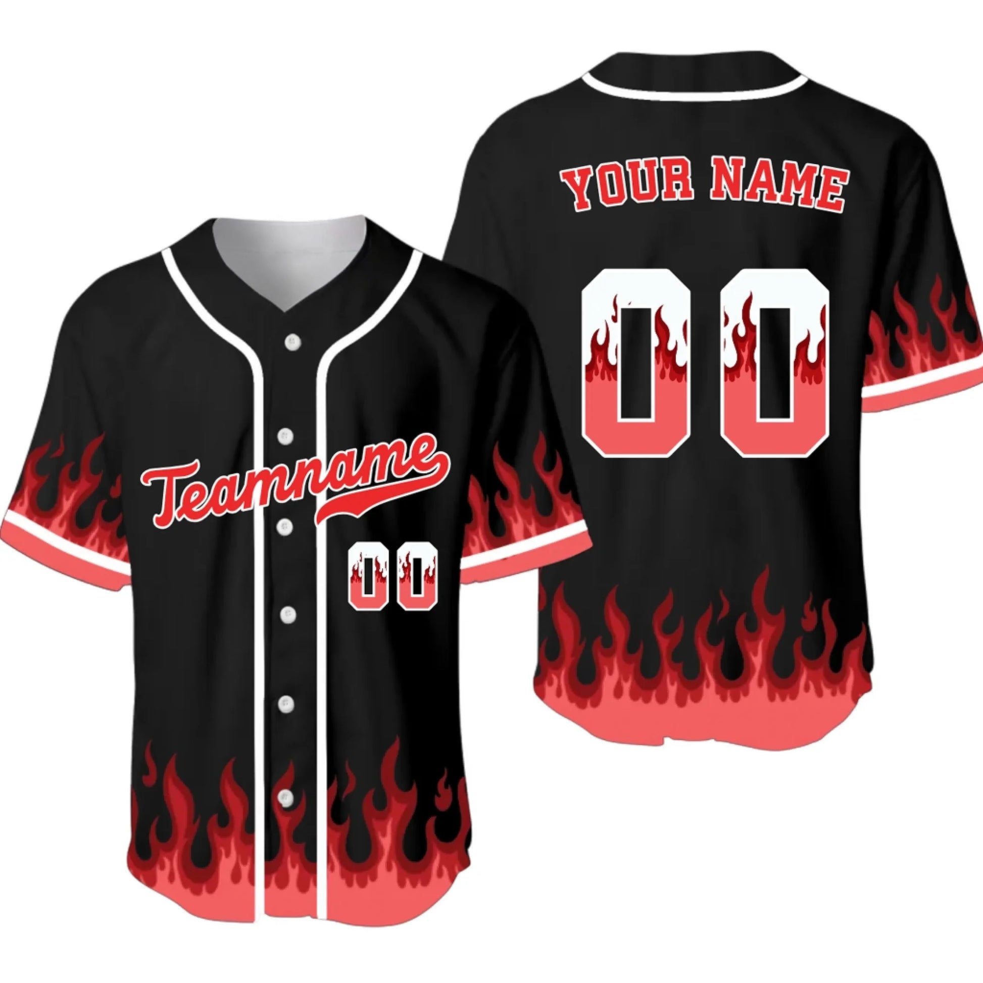 Custom Fire Flames Baseball Jersey – Personalized Baseball Jersey with Team Name & Number