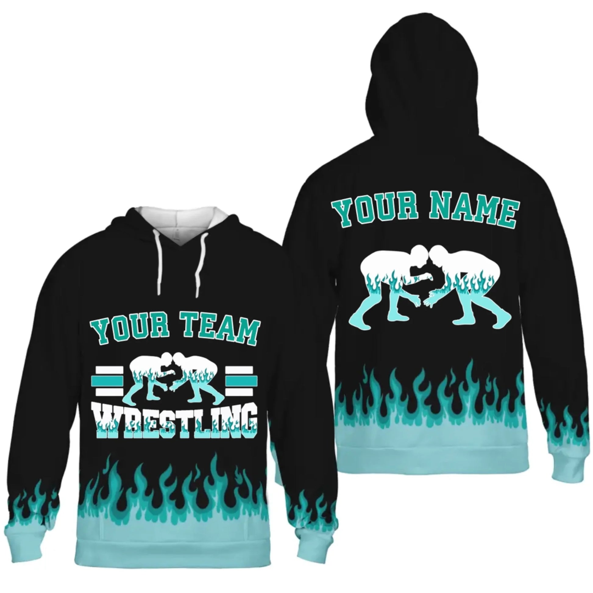 Personalized Flames Wrestling Unisex Hoodie with Your Name & Team-1