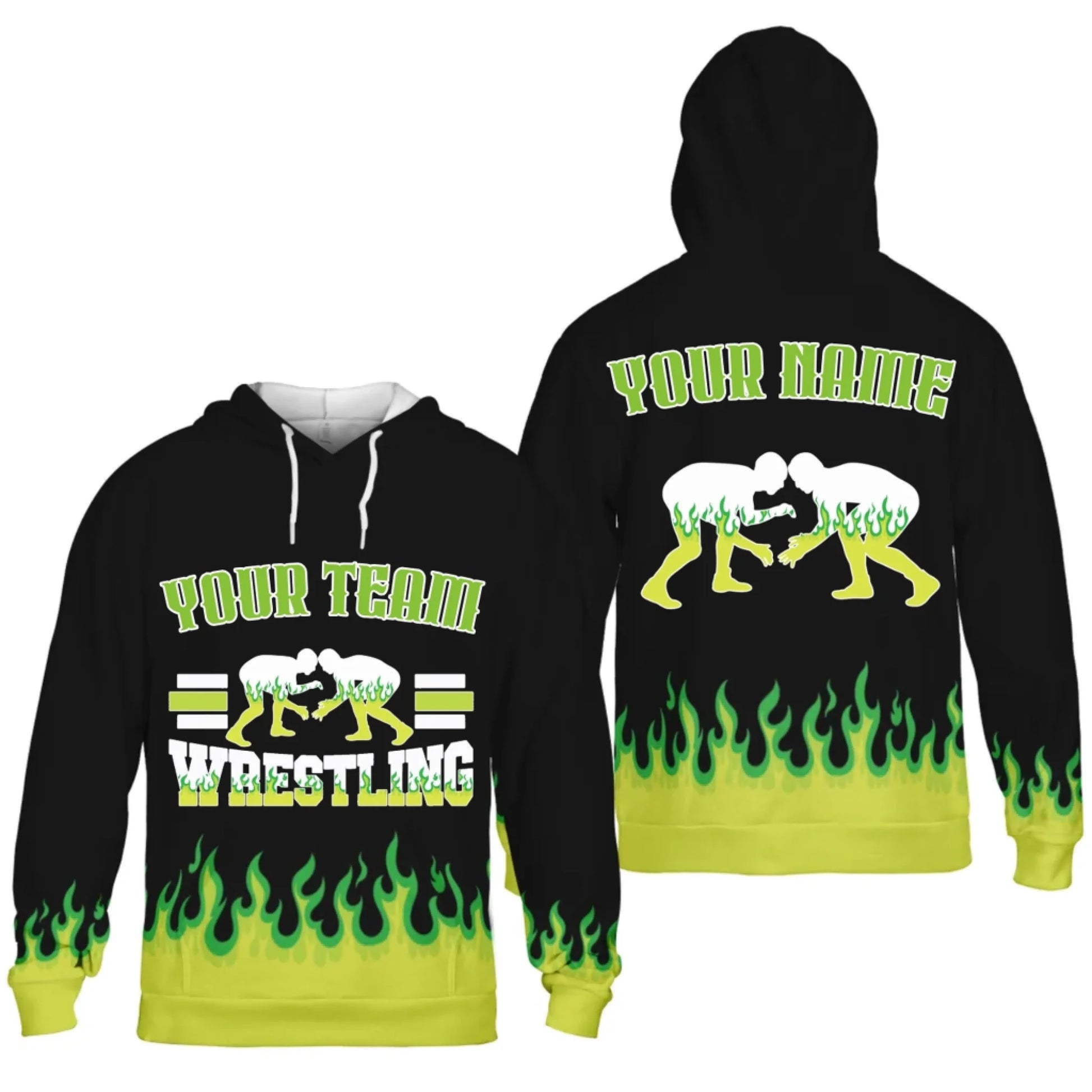 Personalized Flames Wrestling Unisex Hoodie with Your Name & Team-4