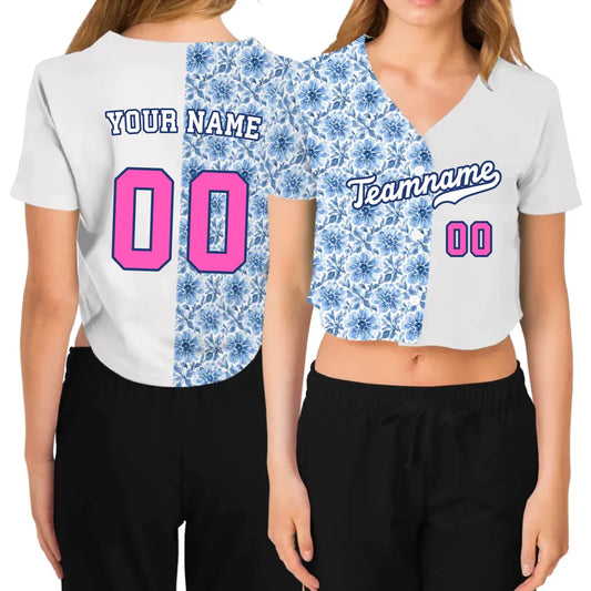 Custom Mediterranean Cropped Baseball Jersey  – Personalized Cropped Baseball Jersey For Teen Girl Women