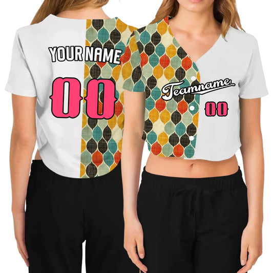 Custom Retro Midcentury Cropped Baseball Jersey  – Personalized Cropped Baseball Jersey For Teen Girl Women