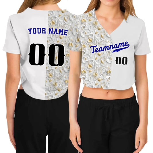 Custom 3D Soft Floral Cropped Baseball Jersey  – Personalized Cropped Baseball Jersey For Teen Girl Women