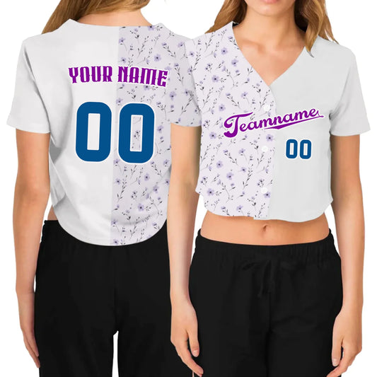 Custom Tiny Blooms Cropped Baseball Jersey  – Personalized Cropped Baseball Jersey For Teen Girl Women