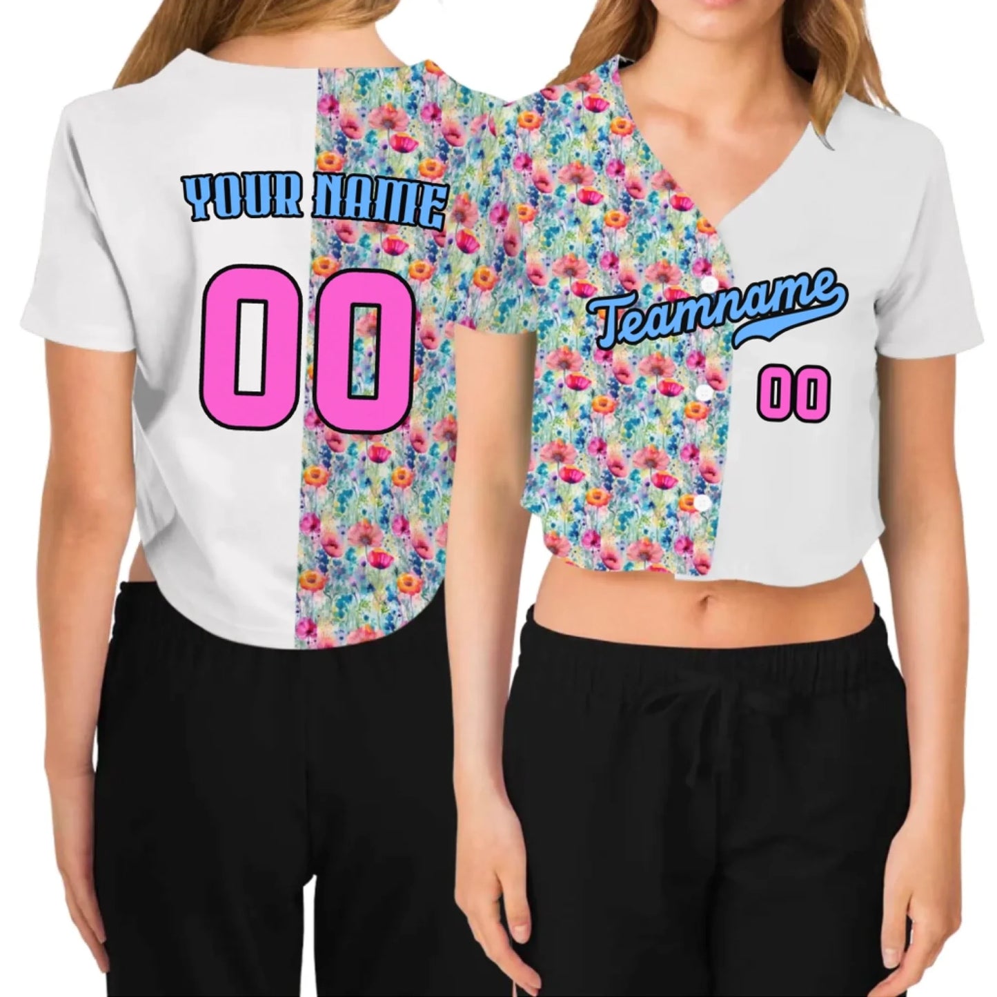 Custom Watercolor Floral Cropped Baseball Jersey  – Personalized Cropped Baseball Jersey For Teen Girl Women-1