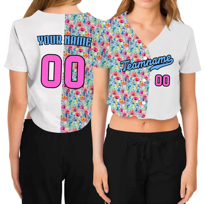 Custom Watercolor Floral Cropped Baseball Jersey  – Personalized Cropped Baseball Jersey For Teen Girl Women-1