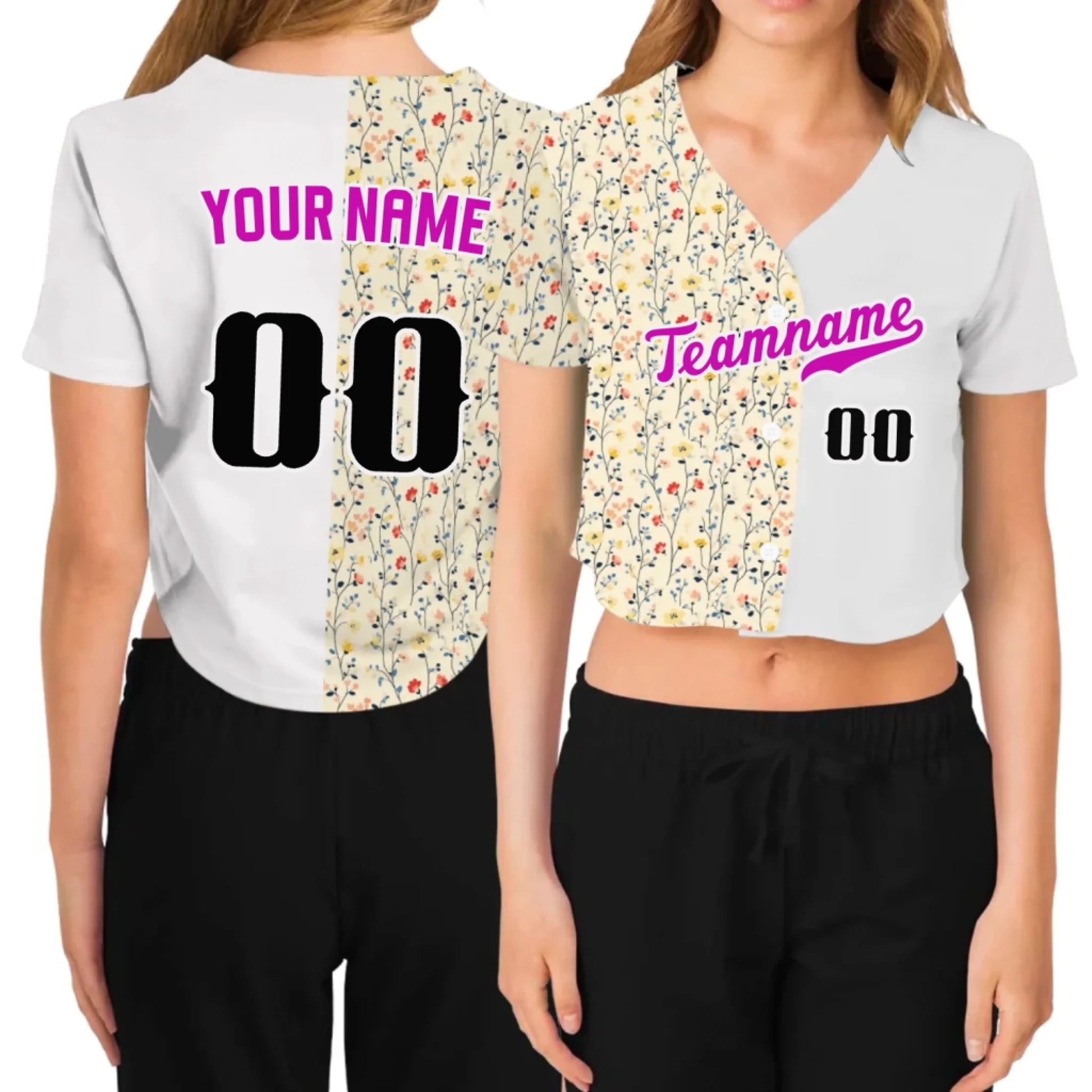 Custom Tiny Blooms Cropped Baseball Jersey  – Personalized Cropped Baseball Jersey For Teen Girl Women-3