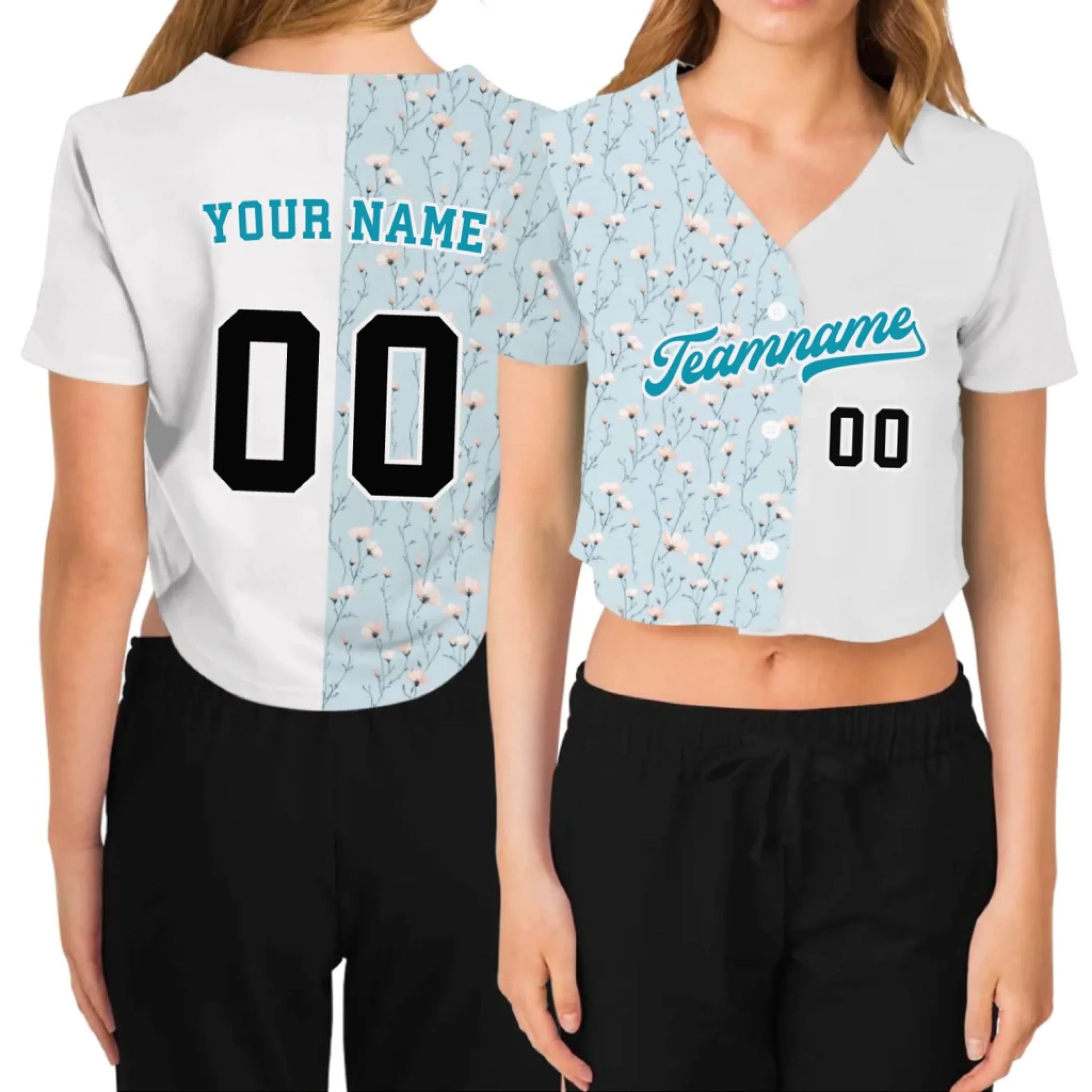 Custom Tiny Blooms Cropped Baseball Jersey  – Personalized Cropped Baseball Jersey For Teen Girl Women-1