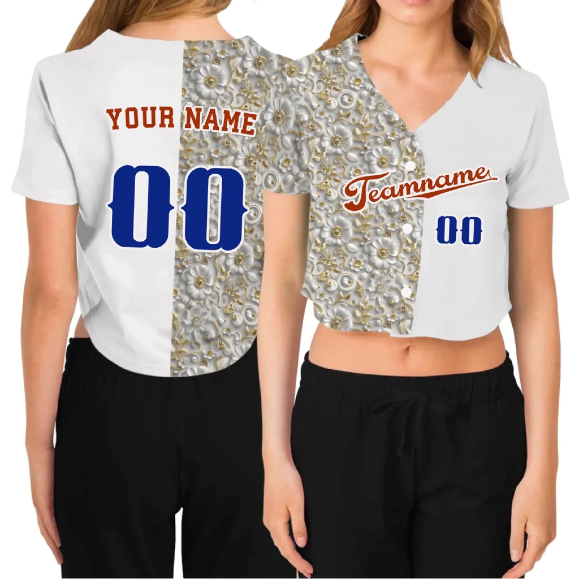 Custom 3D Soft Floral Cropped Baseball Jersey  – Personalized Cropped Baseball Jersey For Teen Girl Women-3
