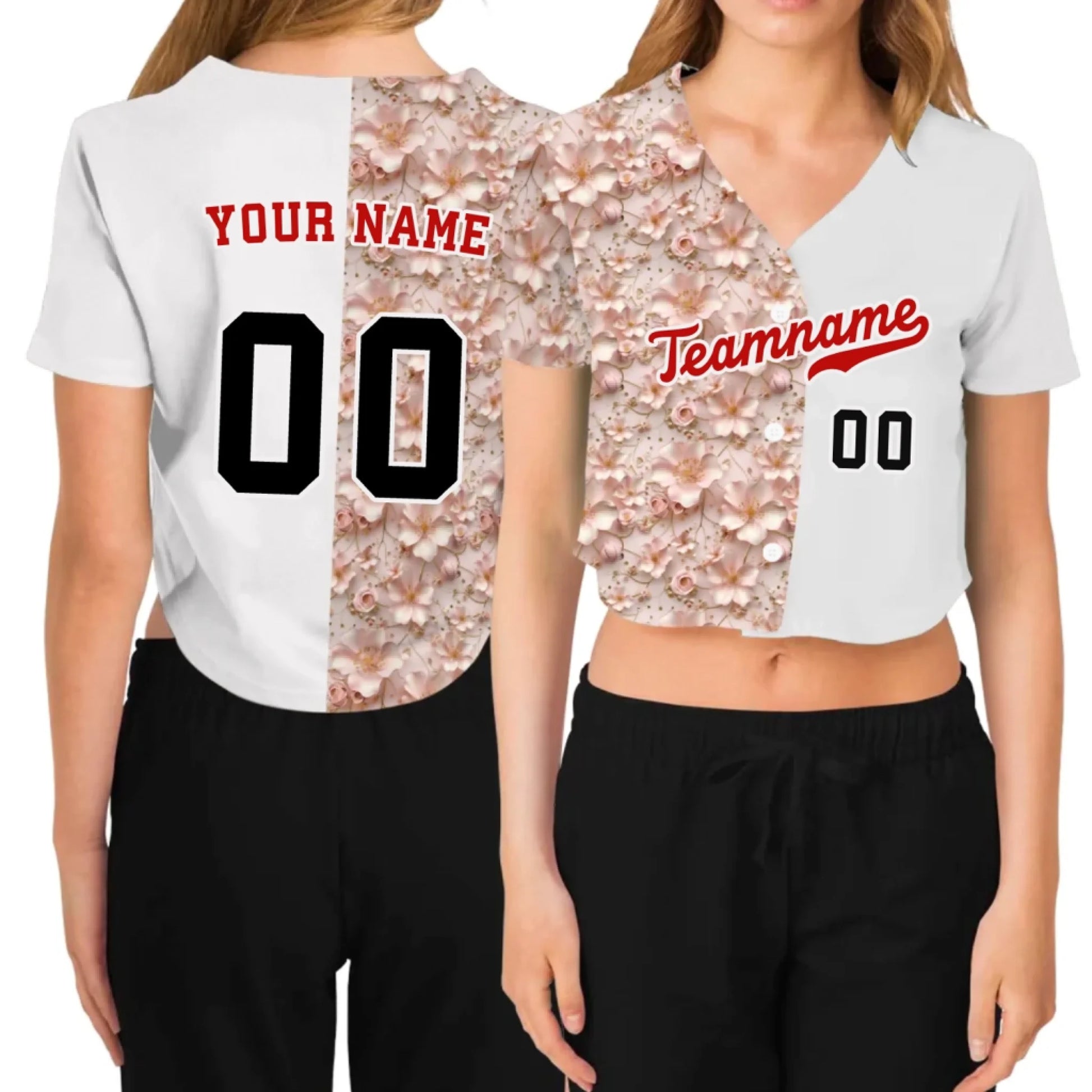 Custom 3D Soft Floral Cropped Baseball Jersey  – Personalized Cropped Baseball Jersey For Teen Girl Women