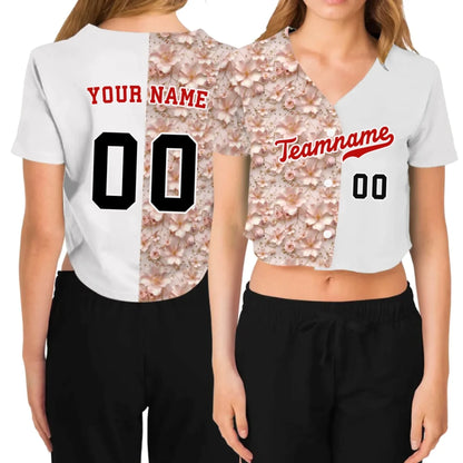 Custom 3D Soft Floral Cropped Baseball Jersey  – Personalized Cropped Baseball Jersey For Teen Girl Women