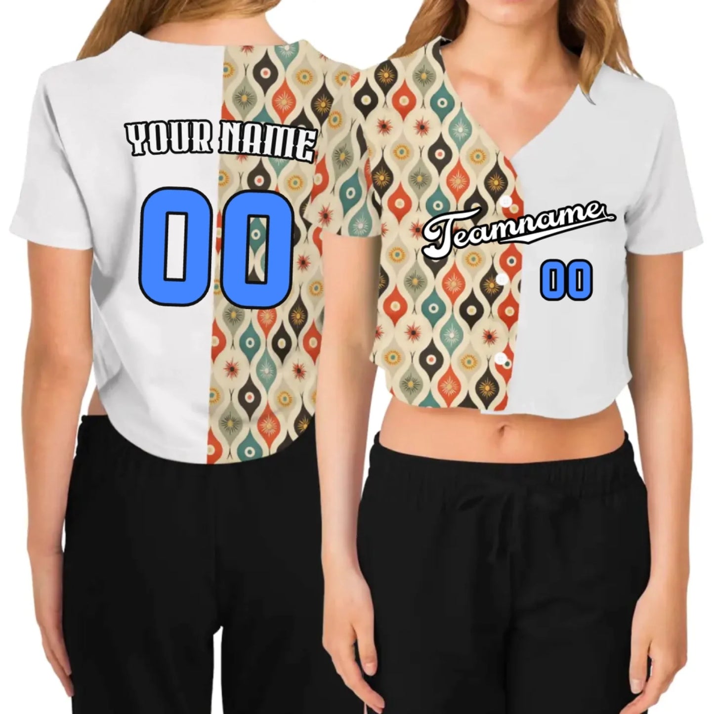 Custom Retro Midcentury Cropped Baseball Jersey  – Personalized Cropped Baseball Jersey For Teen Girl Women-3